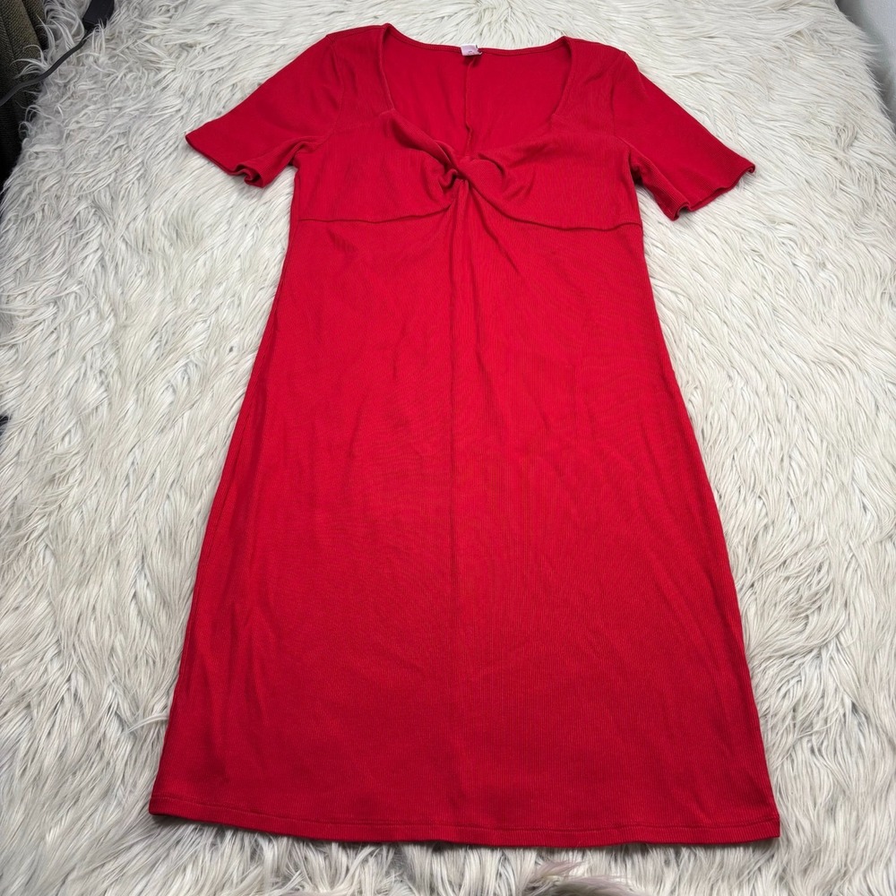 Old Navy Women's XL TALL Red Ribbed Twist-Front Rib-Knit Mini Dress Pinup Twee